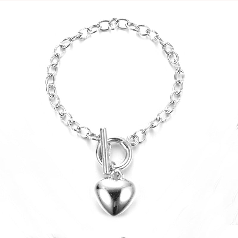 Heart OT buckle personality hip-hop bracelet necklace