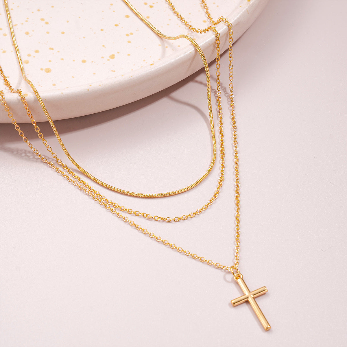 Snake Bone Chain Cross Pendant Necklace