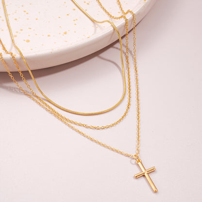 Snake Bone Chain Cross Pendant Necklace