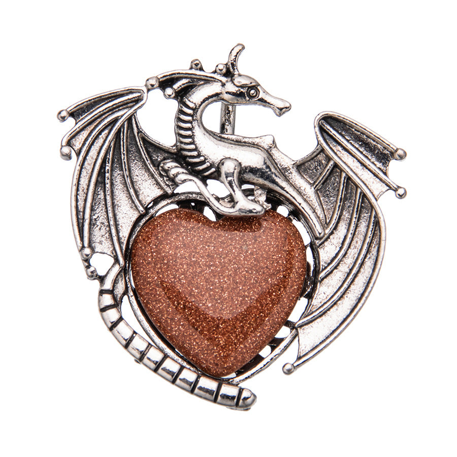 Vintage flying dragon pterosaur heart shaped crystal pendant