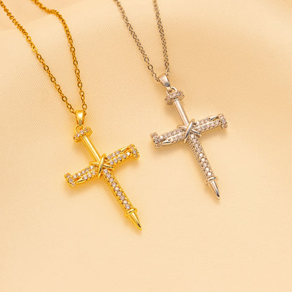 Hip-Hop Cross Necklace: 18K Gold, Zircon Inlay, Unique Pendant