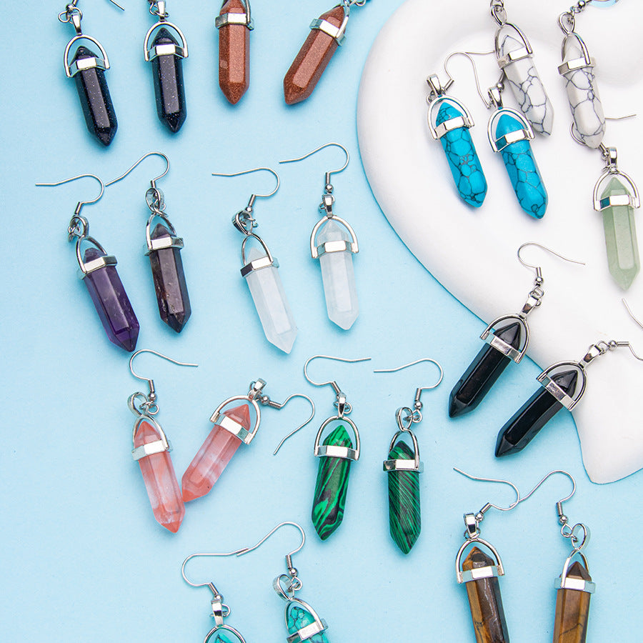 Crystal Hexagonal Column Pendant Stainless Steel Earrings