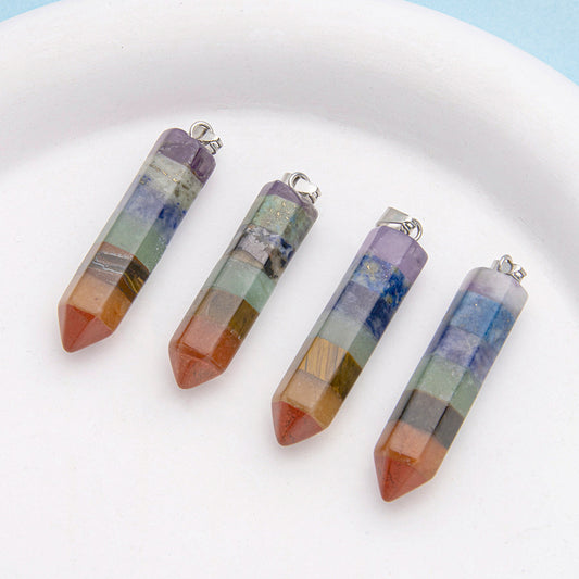 Crystal Colorful Hexagonal Column Pendant Necklace