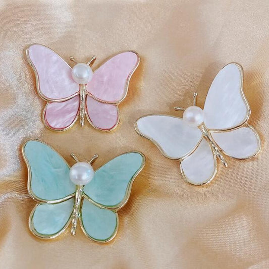 White Pearl Butterfly Brooch