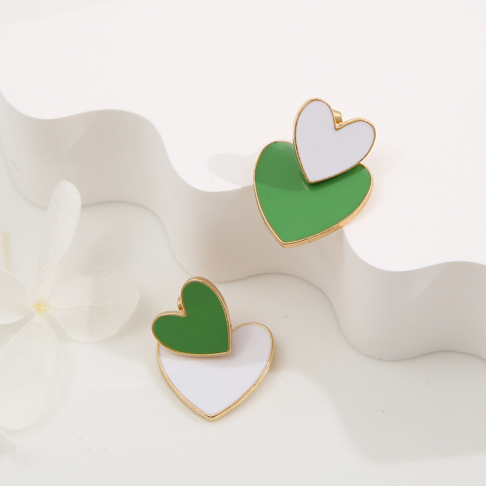 Green Double Heart Earrings