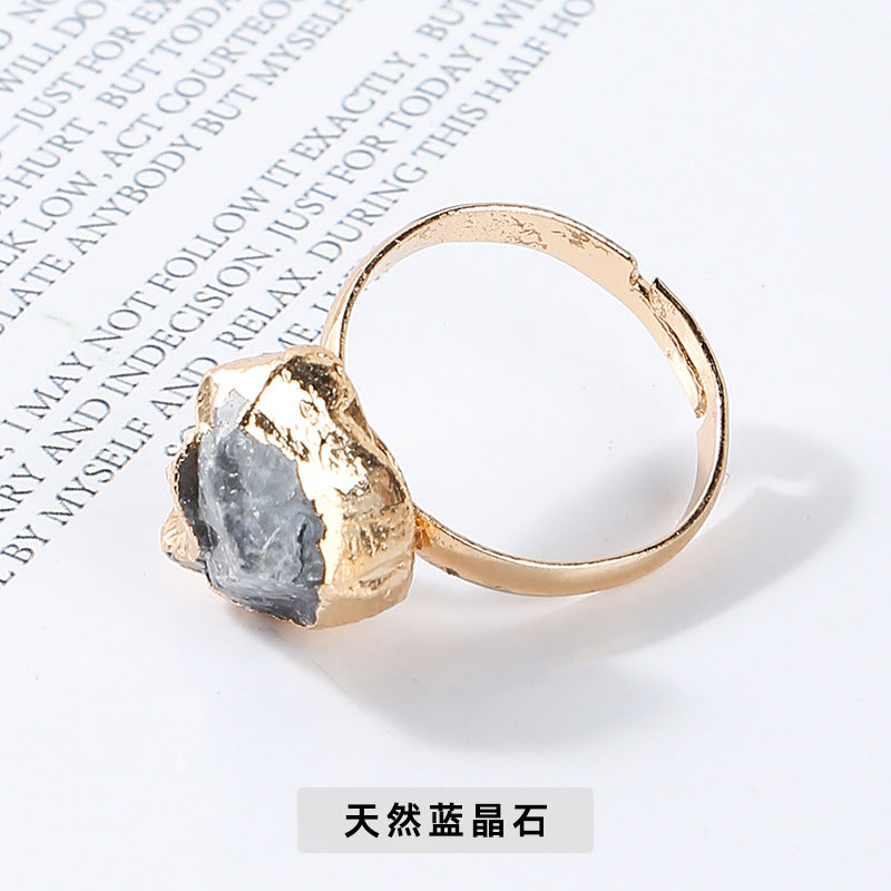 Natural crystal rough stone ring