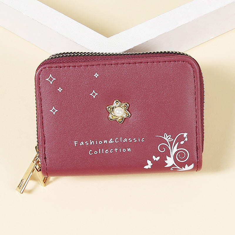 Short cute pearl print wallet