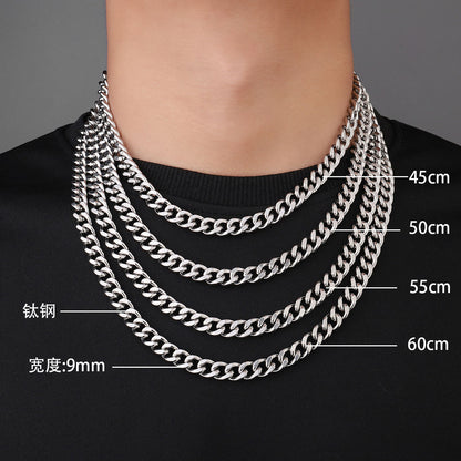 9Mm titanium steel four-sided grinding necklace Cuban chain