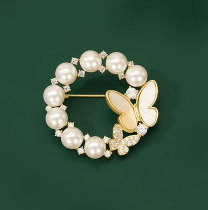 Wreath Butterfly Pearl Brooch