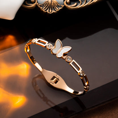 Luxury Titanium Steel 18K Gold Shell Butterfly Bracelet