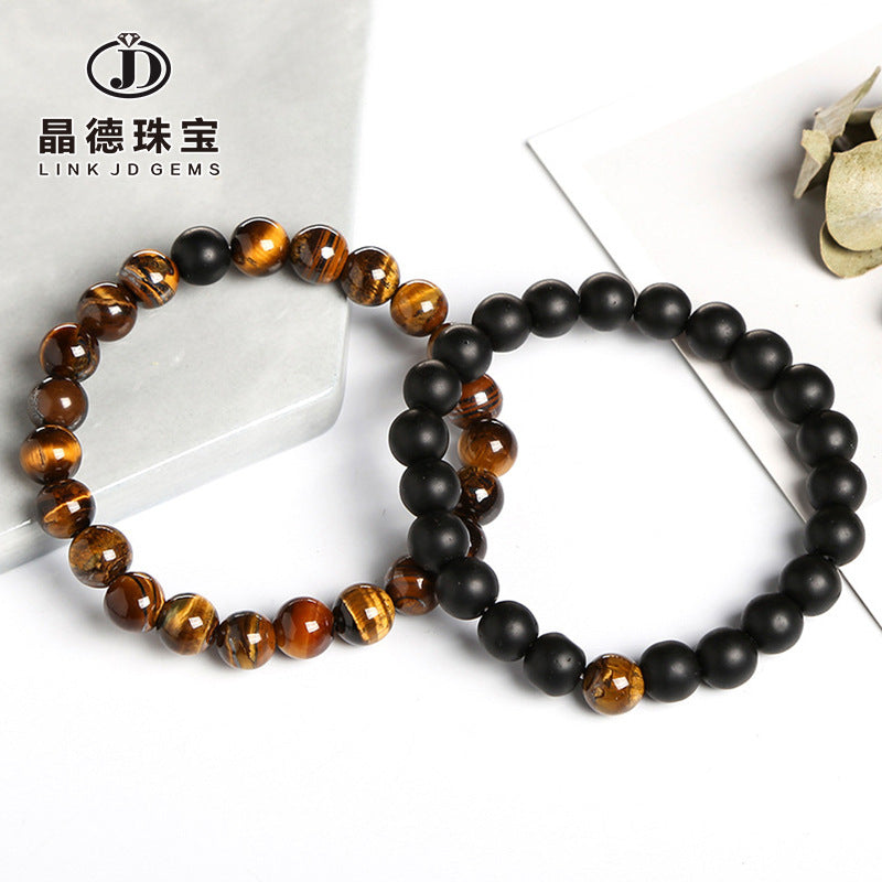 Pulsera de piedra negra esmerilada con ojo de tigre amarillo 