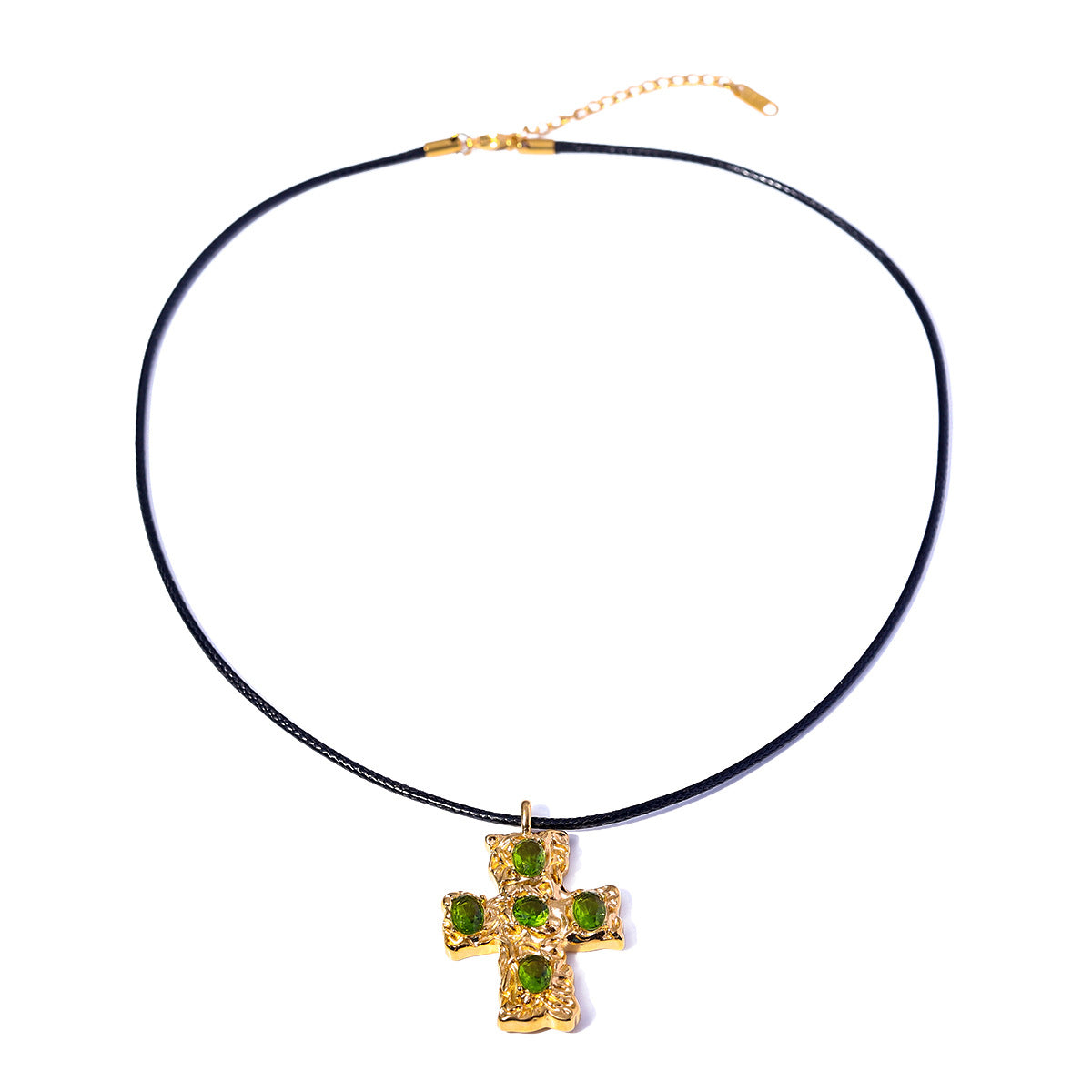 Wax rope cross necklace with diamonds