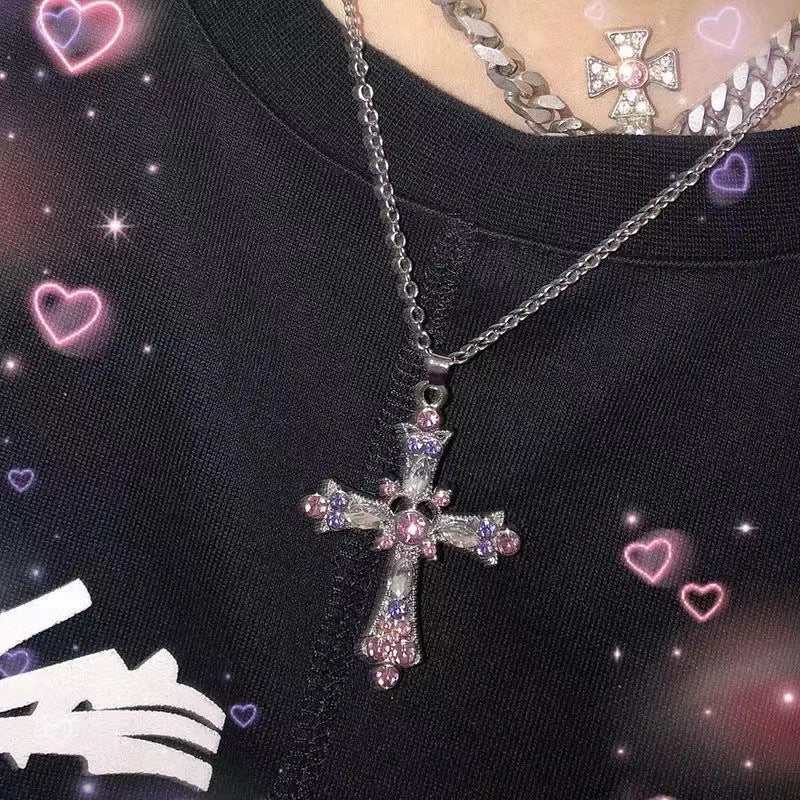 Pink Diamond Cross Necklace