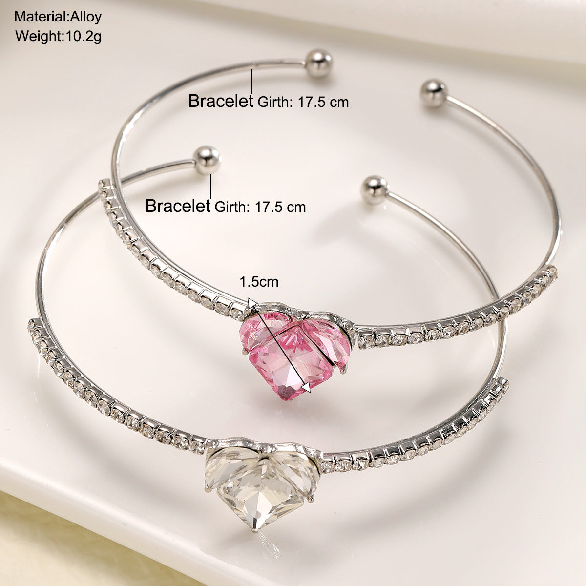 Pink Diamond Heart Zircon Bracelet 2-Piece Set