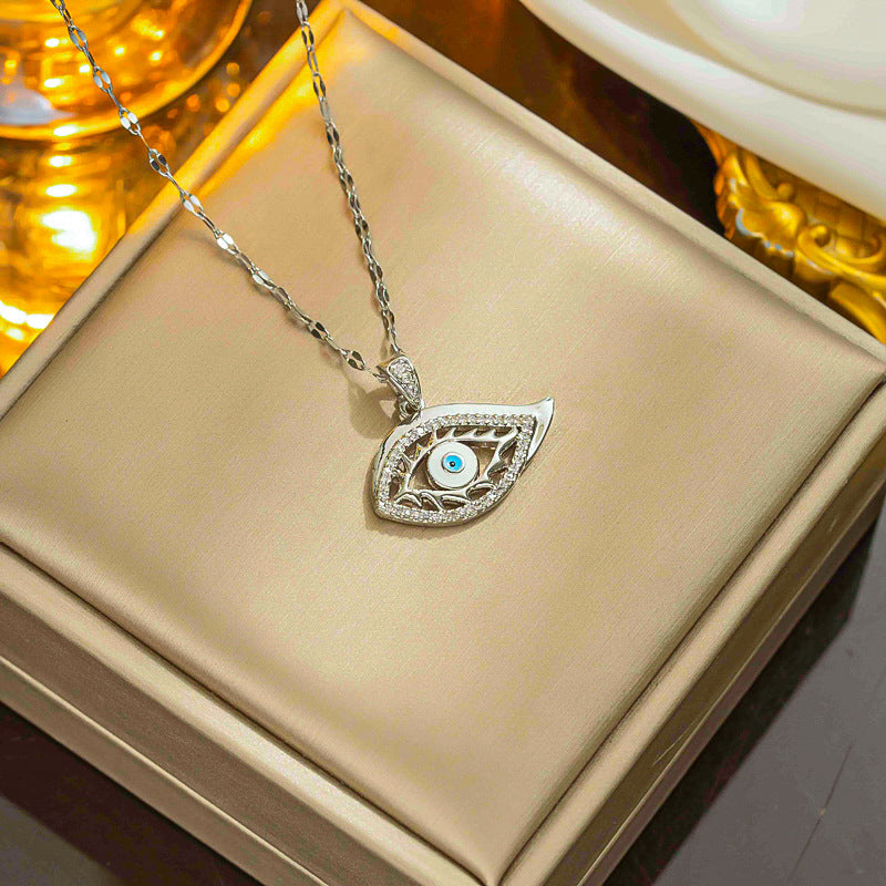 Luxurious Devil's Eye Full-Diamond Necklace - Versatile Titanium Steel Clavicle Chain