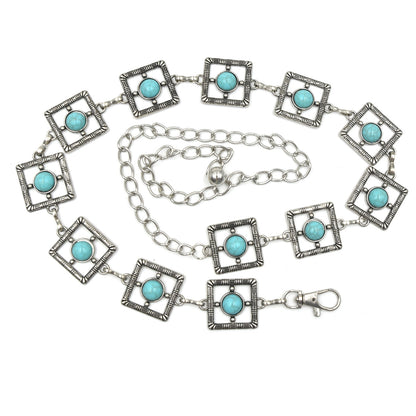 Turquoise ancient silver metal waist chain