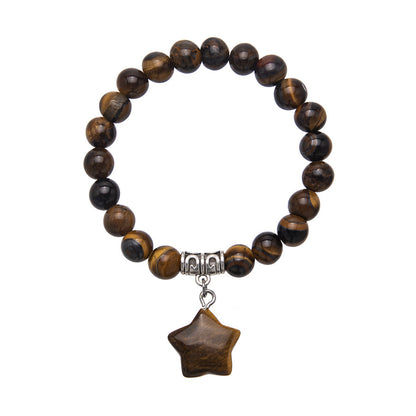 Natural Stone Crystal Star Pendant Stretch Bracelet