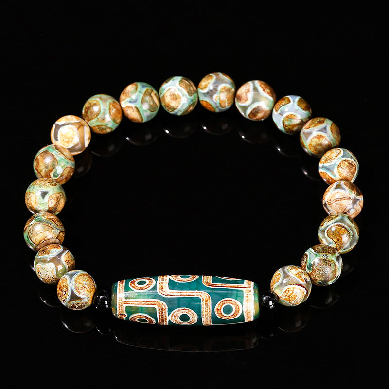 Green nine-eyed dzi bead bucket bead bracelet