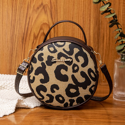 Vintage leopard print small round bag