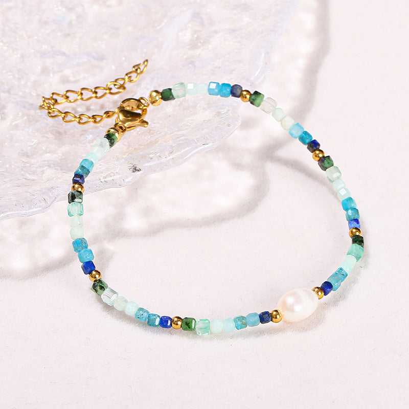 Five-color natural stone crystal sugar cube bracelet