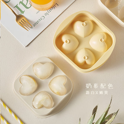 Heart-Shaped Four-Cavity Silicone Ice Cube Tray