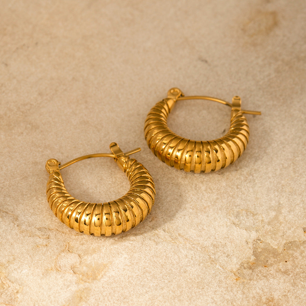 Screw Circle Croissant Earrings