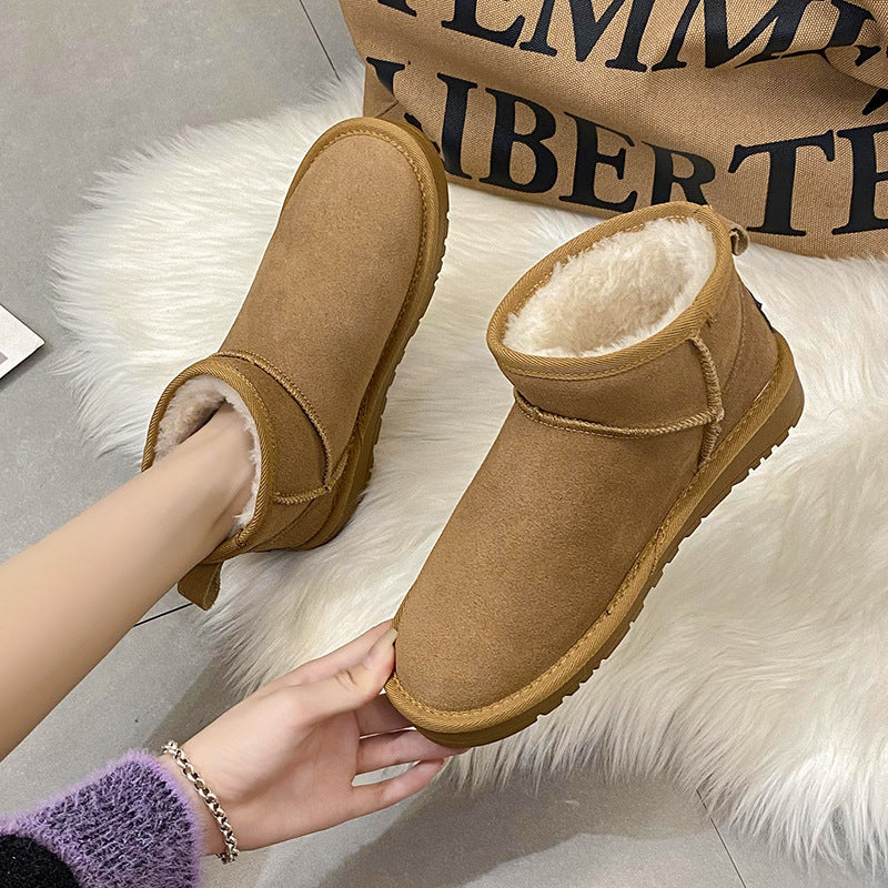 Genuine leather women's snow boots leather and fur women's shoes