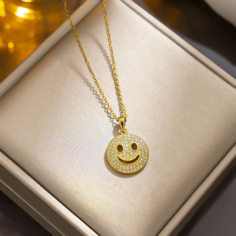 Korean Style Smiley Face Pendant Necklace Stainless Steel