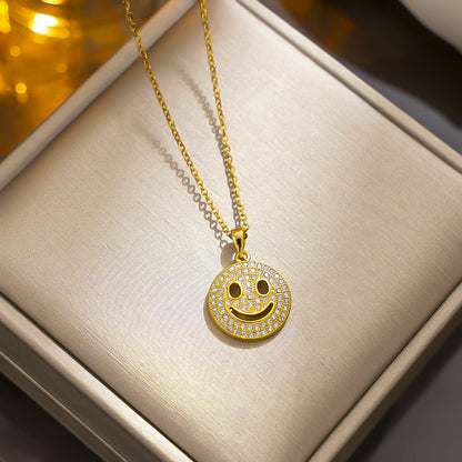 Korean Style Smiley Face Pendant Necklace Stainless Steel