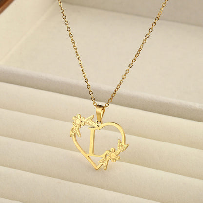 Titanium steel A-Z heart shaped English letter necklace