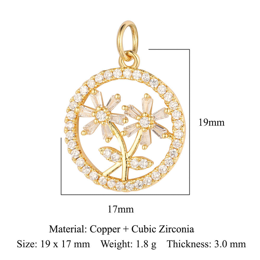 Sunflower Rose Clover Copper Zircon Pendant