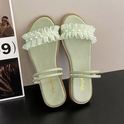 Two flower pearl slippers