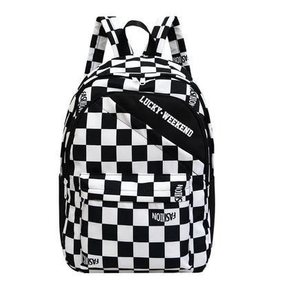 checkerboard backpack schoolbag letter fashion