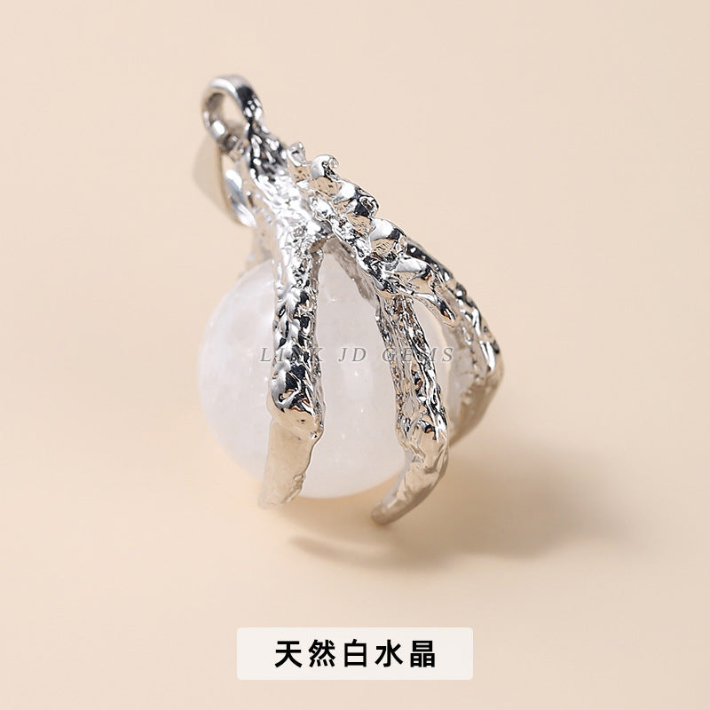 15Mm Natural Crystal Eagle Claw Alloy Pendant