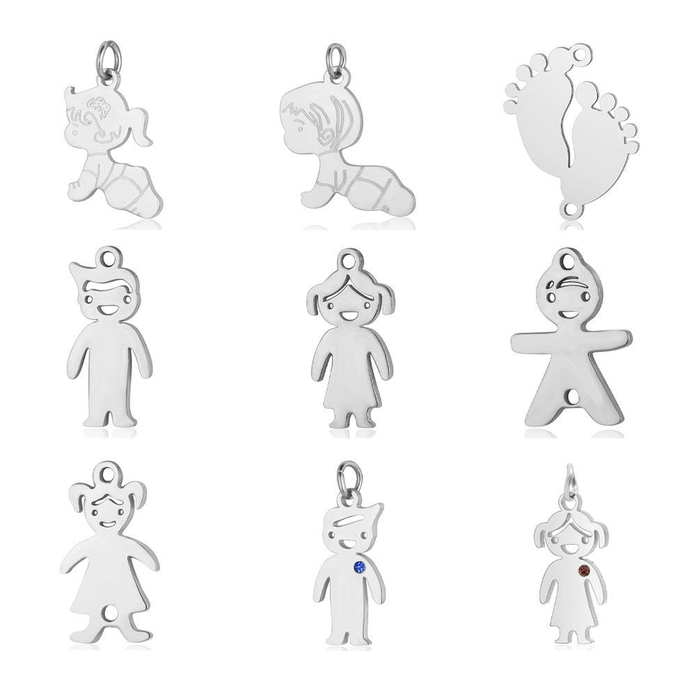 5Pcs/Pack Boy Girl Titanium Steel Pendant Family DIY