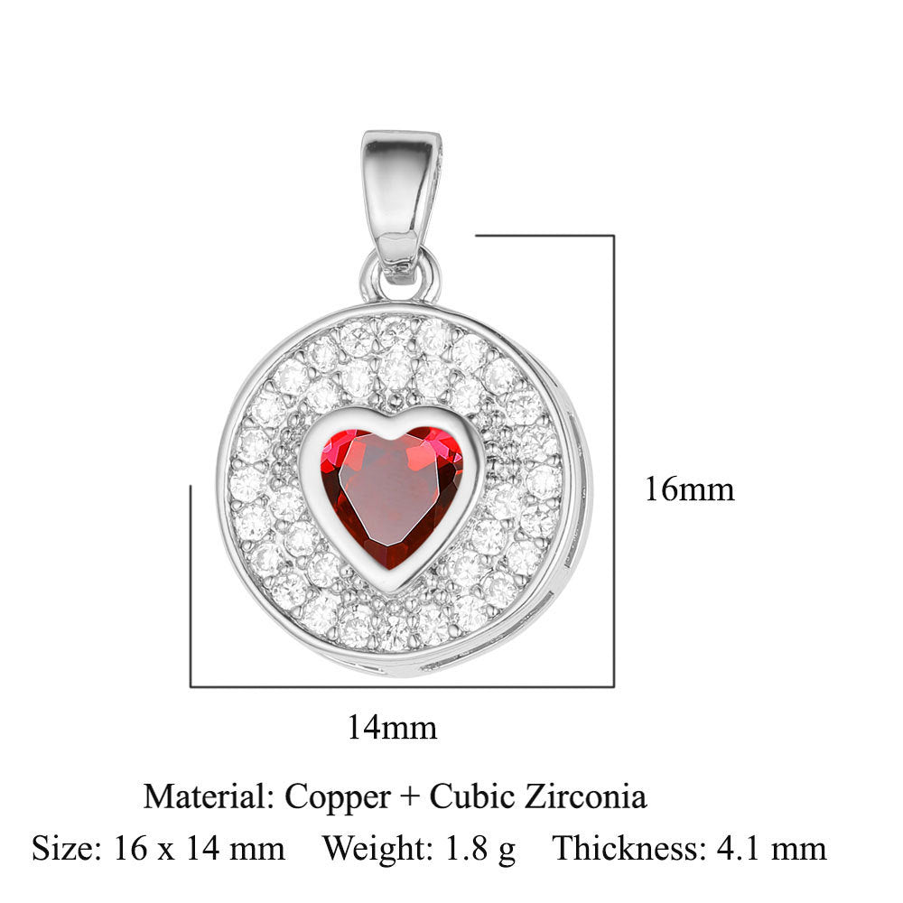 Heart-shaped colored zirconium copper micro-inlaid necklace pendant