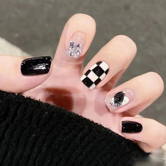 Edgy Checkered Black Nails