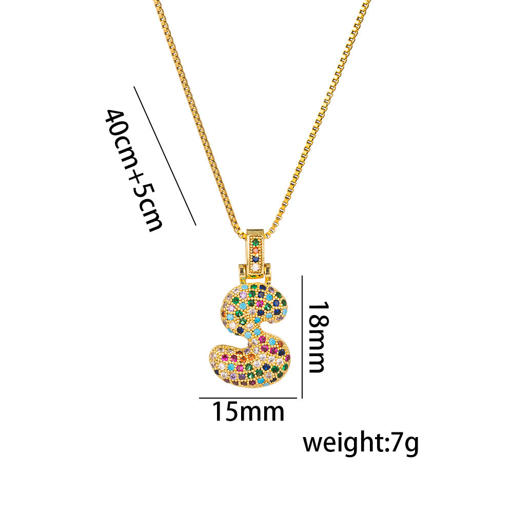 Colorful Zircon Letter Pendant Necklace for Amazon