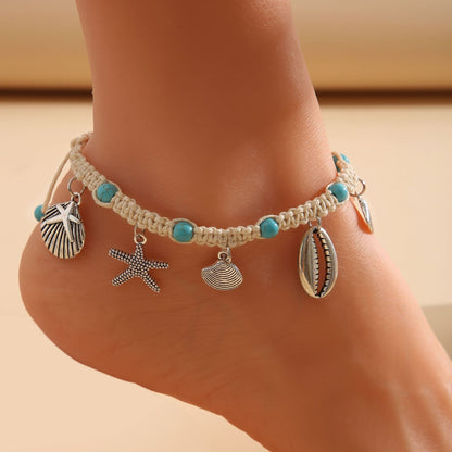 Shell Pendant Inlaid Turquoise Anklet