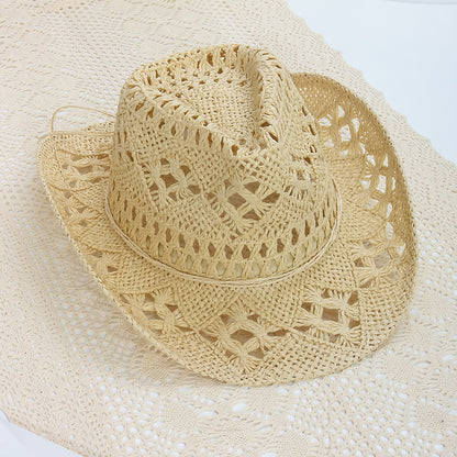 Denim Straw Wide Brim Beach Hat