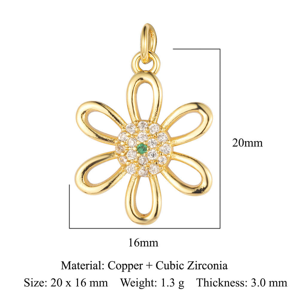 Sunflower Rose Clover Copper Zircon Pendant