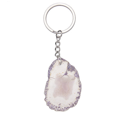 Natural stone agate piece raw stone stainless steel keychain