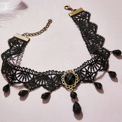 Multi-layer crystal lace necklace choker clavicle chain