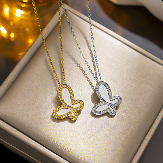 New Butterfly Necklace, 18K Gold Titanium Steel, Elegant Design