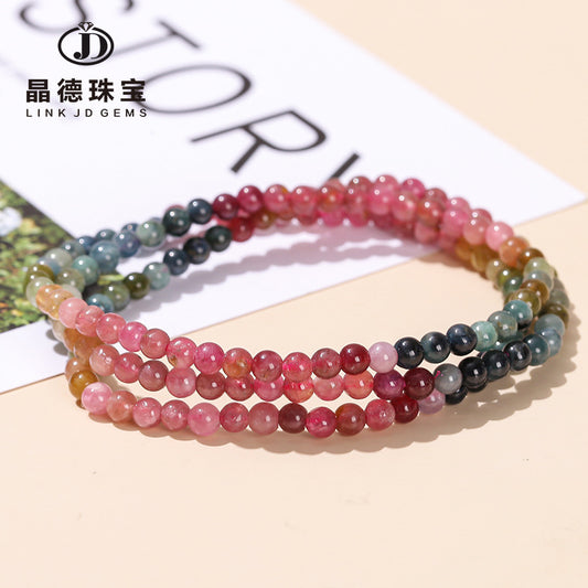 4Mm natural color tourmaline essence three-circle bracelet