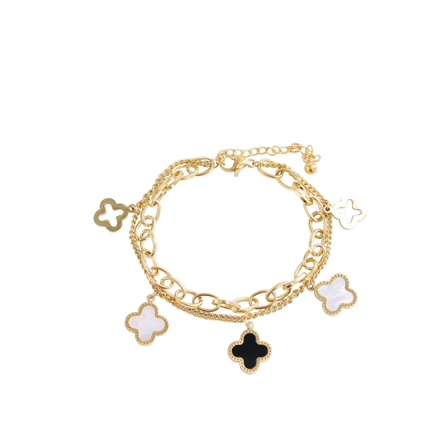 Titanium Steel Double-Layer Four-Leaf Clover Bracelet - Fashionable and Luxurious