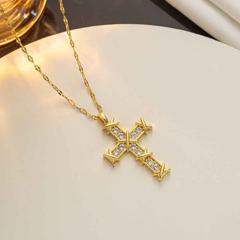 New Luxe Minimalist Cross Necklace, Zircon Pendant