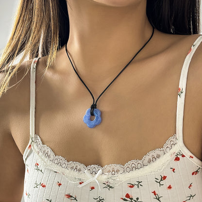 Wax thread adjustable simple flower necklace