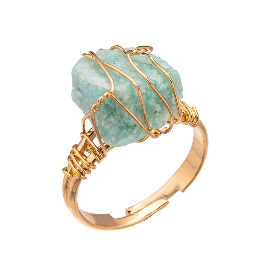 Original stone wire wrapped color preservation ring