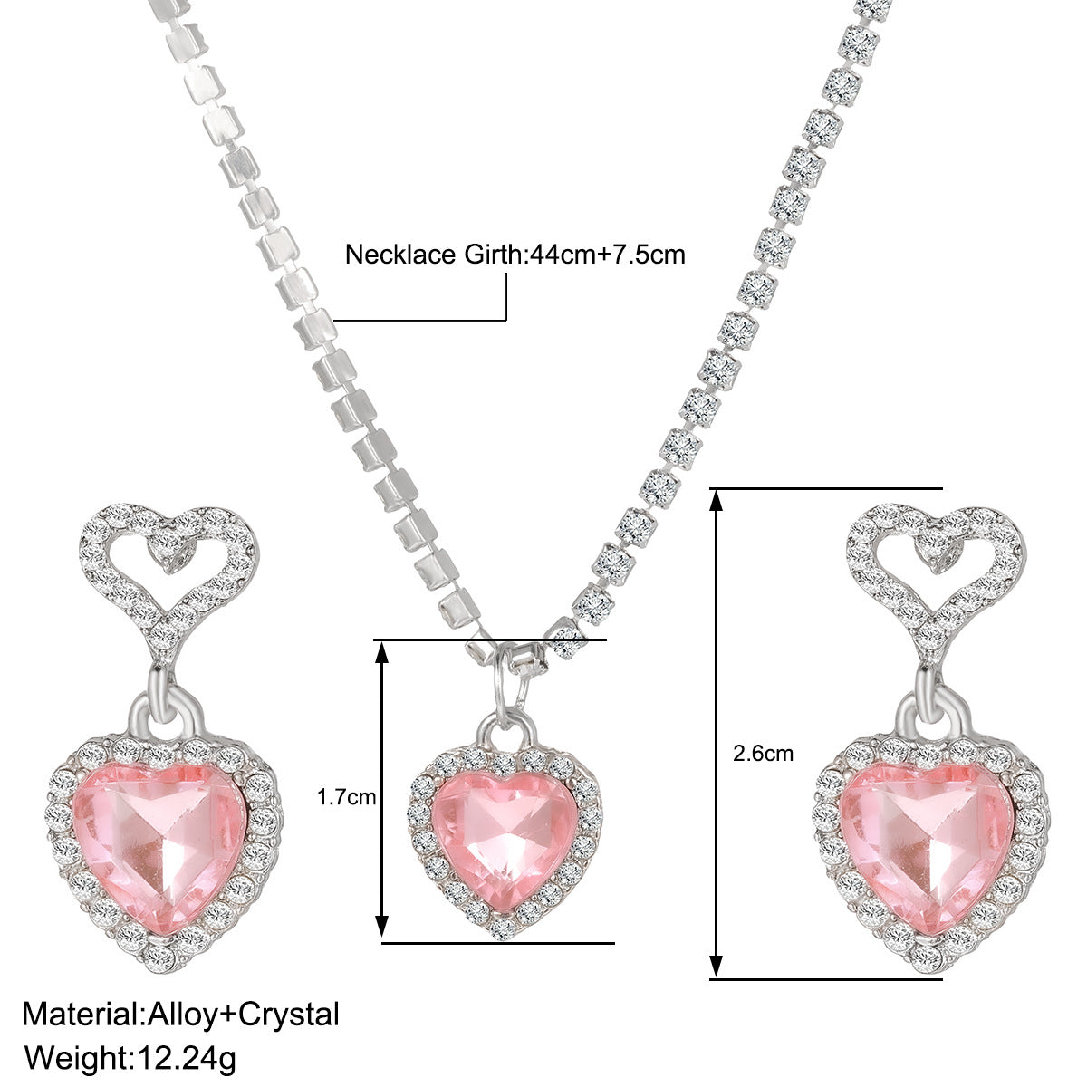 Heart Bridal Necklace Earrings Set